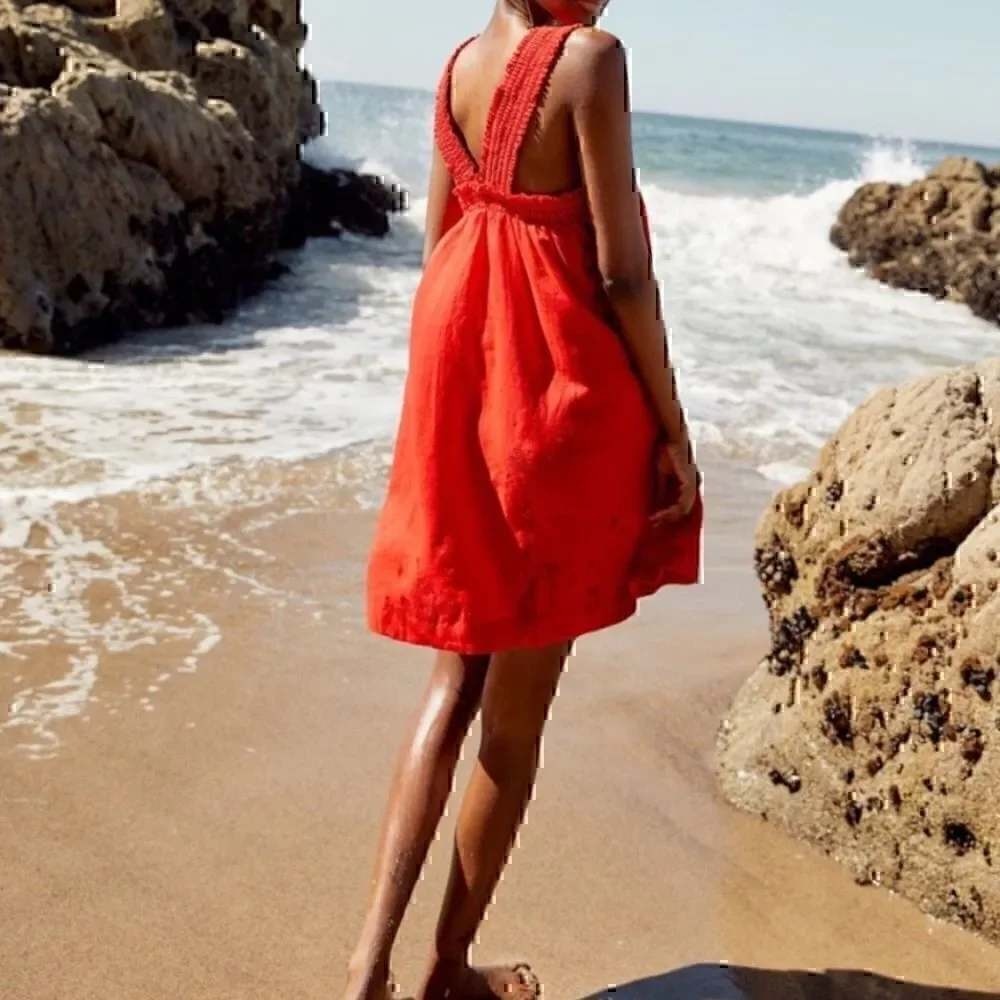 Everlane The Smocked Linen Dress Red XL Sleeveless Minimalist Sustainable Summer